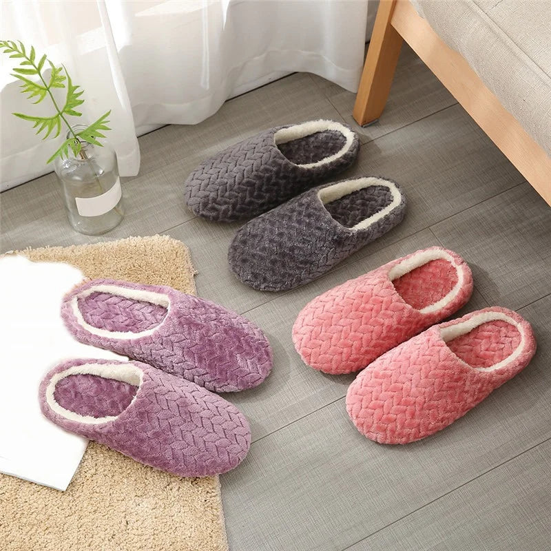 Women Men Home Slippers Plush Warmer Indoor Slipper Autumn Winter House Flat Floor Shoes Female Soft Slient Slides For Bedroom