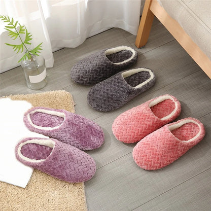 Women Men Home Slippers Plush Warmer Indoor Slipper Autumn Winter House Flat Floor Shoes Female Soft Slient Slides For Bedroom