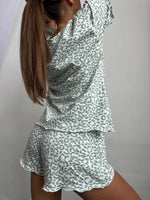 Women's Fashion Models Leopard Print Sexy Hottie Round Neck Short Sleeve Shorts Suit Pyjamas Homewear