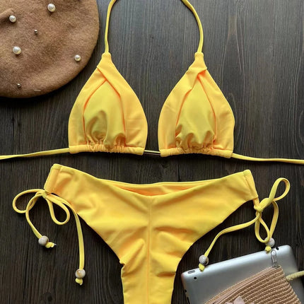 2025 New Sexy Triangle Bathing Suit for Women Brazilian Bikinis Halter Swimwear Push Up Swimsuit Metal Chain Beach Bikini Set