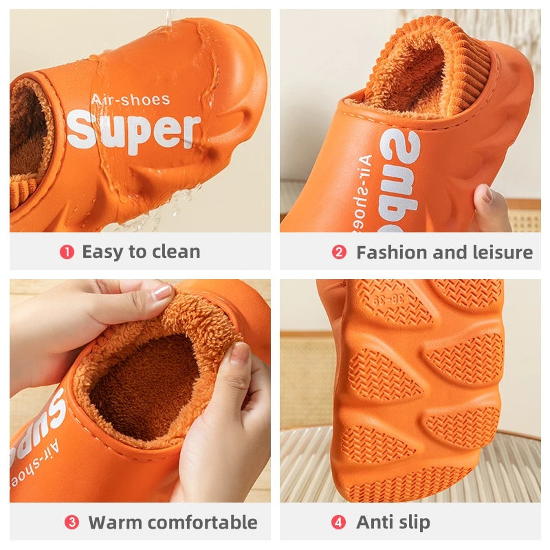 Winter Men Women Warm Slippers Cotton Slippers Outdoor Indoor Warm Shoes Men's Couple Home Bedroom Plush Slippers Big Size 46 47