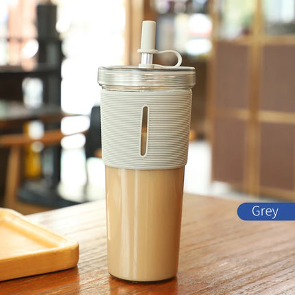 710ml/24oz Large Capacity Coffee Cup, Plastic Water Bottle With Straw, High Temperature Resistant Clear,Reusable Cups with Straw