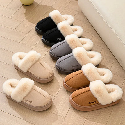 Lucyever Winter Platform Plush Slippers for Women Warm Fluffy Faux Fur Snow Boots Woman Non Slip Sole Cotton Padded Shoes Mujer