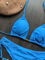 2025 New Sexy Triangle Bathing Suit for Women Brazilian Bikinis Halter Swimwear Push Up Swimsuit Metal Chain Beach Bikini Set