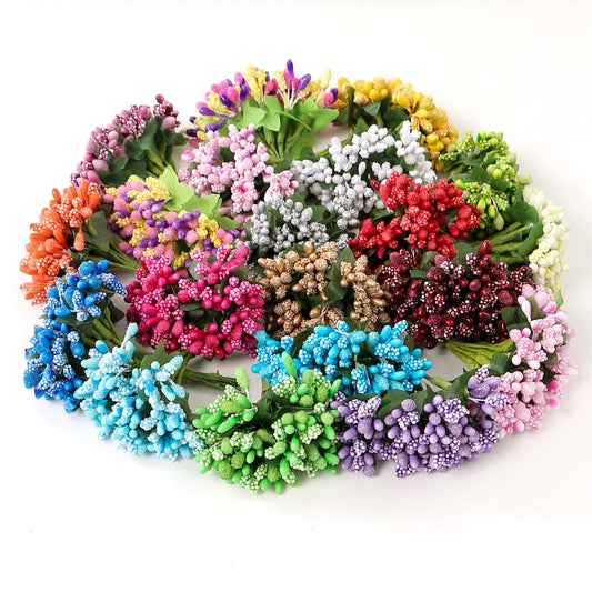 12Pcs Stamen Sugar Handmade Needlework Artificial Flowers Wedding Christmas Decor Diy Wreath Gift Box Scrapbooking Fake Flower