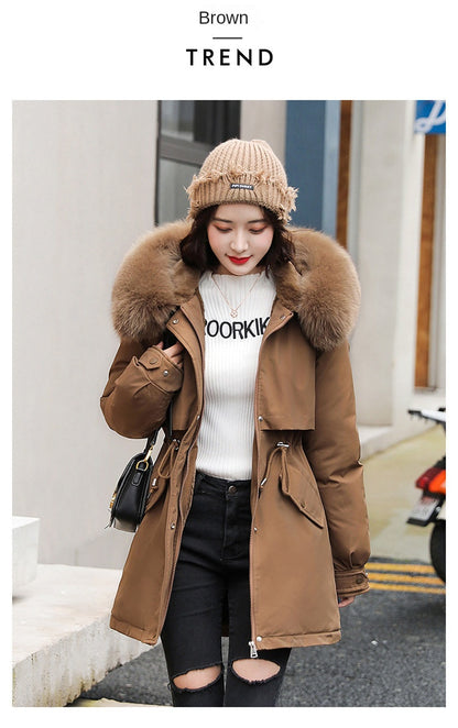 Women Parka Fashion Long Coat Wool Liner Hooded Parkas 2023 New Winter Jacket Slim with Fur Collar Warm Snow Wear Padded Clothes