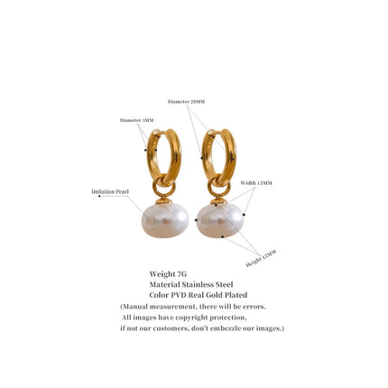 Yhpup High Quality Imitation Pearls Drop Stainless Steel Golden Korean Hoop Earrings Charms Fashion Jewelry Bijoux Femme Gift