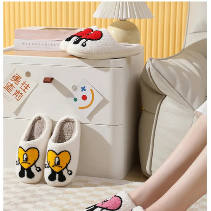 Winter Home Warm Women Slippers House Girl Fur Cute Bad Bunny Love Cushion Slides Bedroom Ladies Cotton Female Plush Shoes