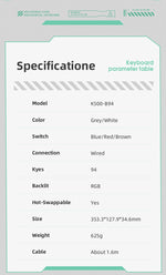 Machenike K500 Mechanical Keyboard Gaming Keyboard Wired Keyboard Hot Swappable 94 Keys RGB Light Mac Windows