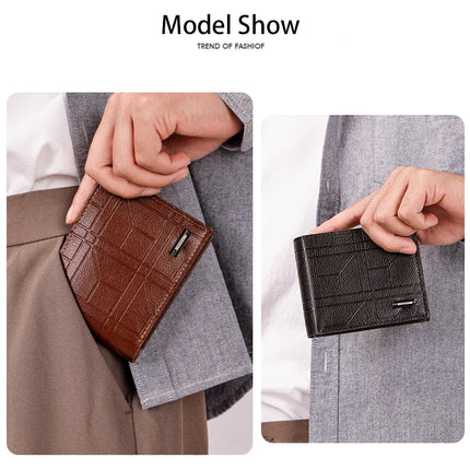 Men's Checkered PU Leather Wallet - Multi Card Slot, Business Style, Solid Color, Ideal Gift for Men