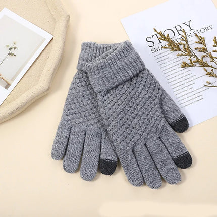 Women Men Warm Winter Touch Screen Gloves Stretch Classical Knit Mittens Wool Full Finger Outdoor Cycling Driving Glove