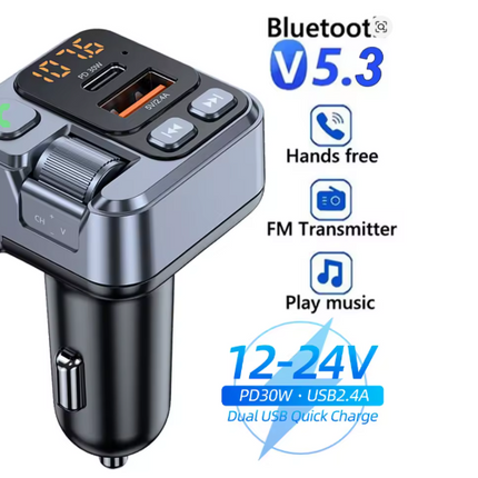 Car Bluetooth FM Transmitter with USB Receiver, U Disk Reader, PD 20W Fast Charging, Digital Display Car Adapter for Mobile Phones