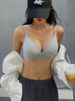 FINETOO Women Wireless Bra Deep V Padded Bralette S-XL Trendy Stripe Knitting Bras Sexy Ladies Brassiere Solid Underwear 6 Color