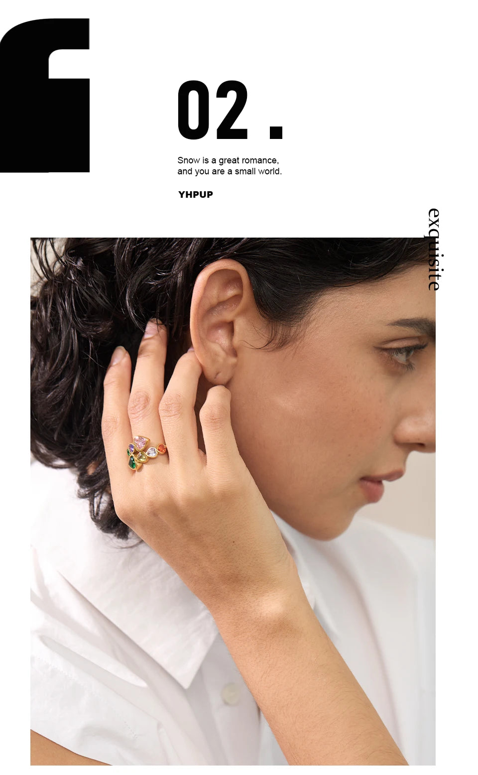 Yhpup Delicate Cubic Zirconia Heart Stainless Steel Gold Color Adjustable Fashion Open Ring High Quality Chic Charm Jewelry