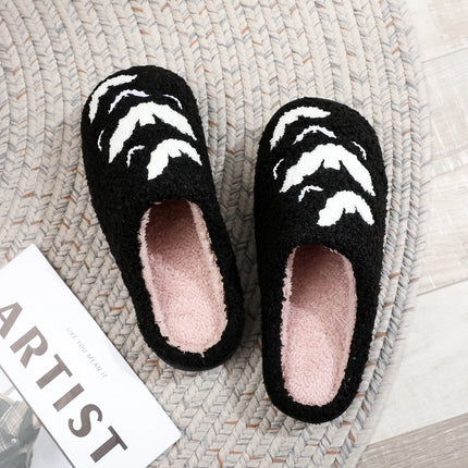 Halloween Bat Pattern Embroidered Plush Home Thick-Soled Comfortable Woolen Cotton Slippers Personalized Warm Non-Slip Indoor Slippers for Men and Women Can Wear Holiday Gifts