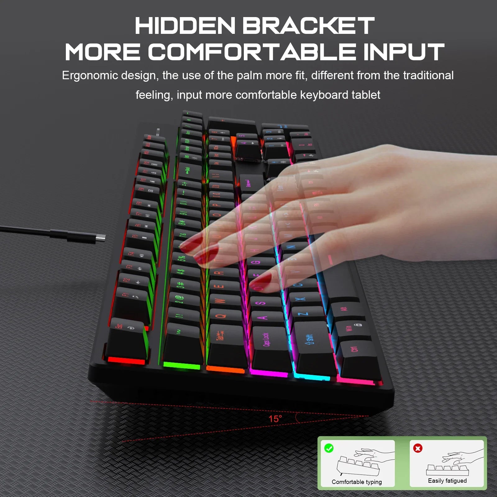 Mechanical Keyboard Wired 16 RGB Backlit 61/87/104Key Esports Gaming Keyboard Hot-Swappable Ergonomic Keyboard for PC Laptop