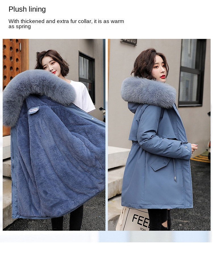 Women Parka Fashion Long Coat Wool Liner Hooded Parkas 2023 New Winter Jacket Slim with Fur Collar Warm Snow Wear Padded Clothes