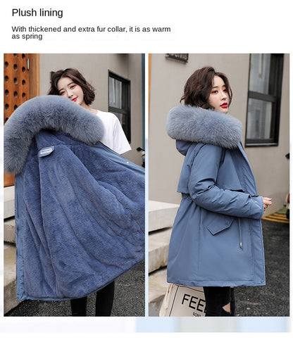 Women Parka Fashion Long Coat Wool Liner Hooded Parkas 2023 New Winter Jacket Slim with Fur Collar Warm Snow Wear Padded Clothes