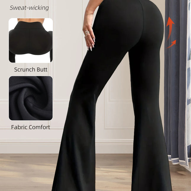 Women's spring and summer high waisted tight fitting flared pants, slim leg long black pants, thin wide leg pants for slim women