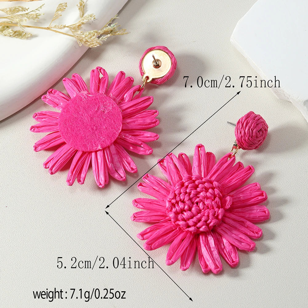 Summer New Simple Lafite Grass Sunflower Ethnic Style Beach Vacation Vine Weaving Handmade Grass Weaving Earrings
