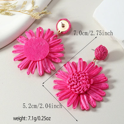 Summer New Simple Lafite Grass Sunflower Ethnic Style Beach Vacation Vine Weaving Handmade Grass Weaving Earrings