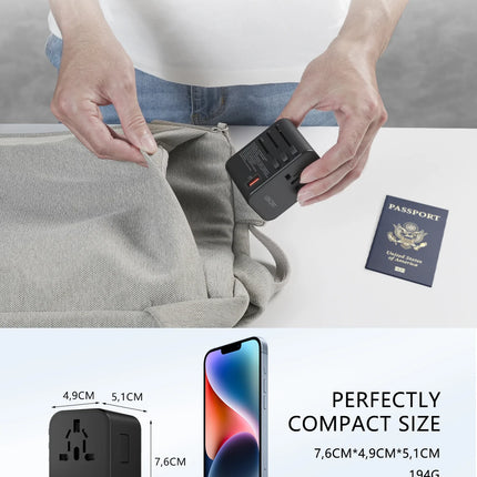 LENCENT 65W/100W GaN International Travel Adapter with 2USB 3 Type C GaN Fast Charging Adapter with EU AU US UK Plug for Travel