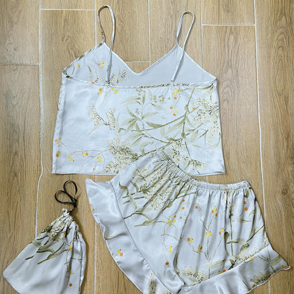 Elegant Floral Print Cami Tops   Ruffle Hem Shorts Pajama Set  Women's Sleepwear   Loungewear