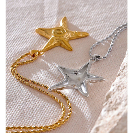 Yhpup 316L Stainless Steel Starfish Pendant Necklace Rust Proof Statement 18K Gold PVD Plated Individualistic Holiday Jewelry