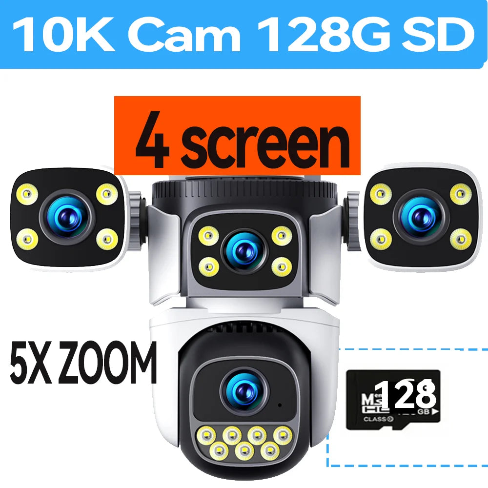 10K 20MP Four Screen Outdoor WiFi Cam PTZ 5X Zoom Night Vision Four Lens 10K Wireless CCTV Surveillance Cam Security Protection