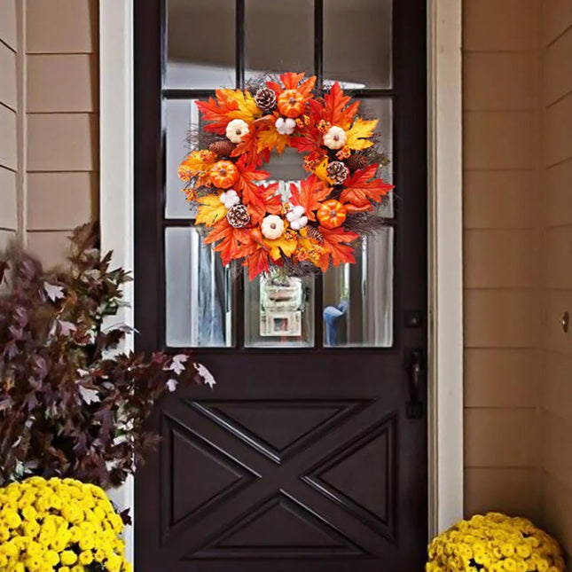 Autumnal Halloween Thanksgiving Maple Pumpkin Wreath Door Decorative
