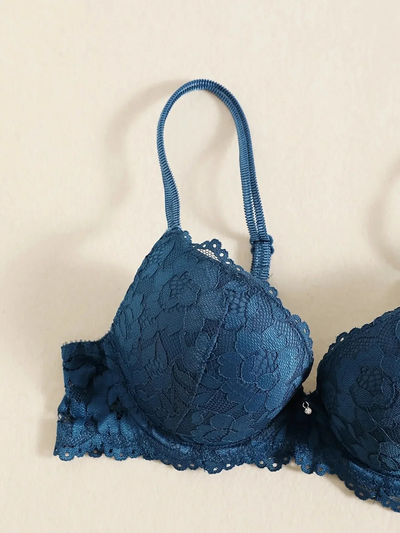 1 Set Elegant Erotic Lace Embroidery Breathable Fabric Lingeries : Push-Up Bra, Low Waist Sheer Panty - Ultimate Valentine's Day