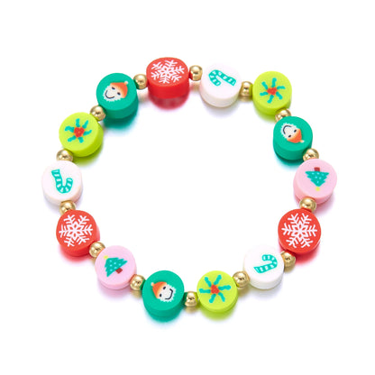 Christmas Colorful Polymer Clay Beaded Brcelets for Women Cute Cartoon Santa Claus Elk Snowflake Bracelet New Year Jewelry Gifts