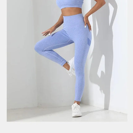 Yoga Basic 2pcs Seamless High Stretch Yoga Set Tracksuit Gym Set Crisscross Back Cami Hip-hugging Tummy Control Leggings