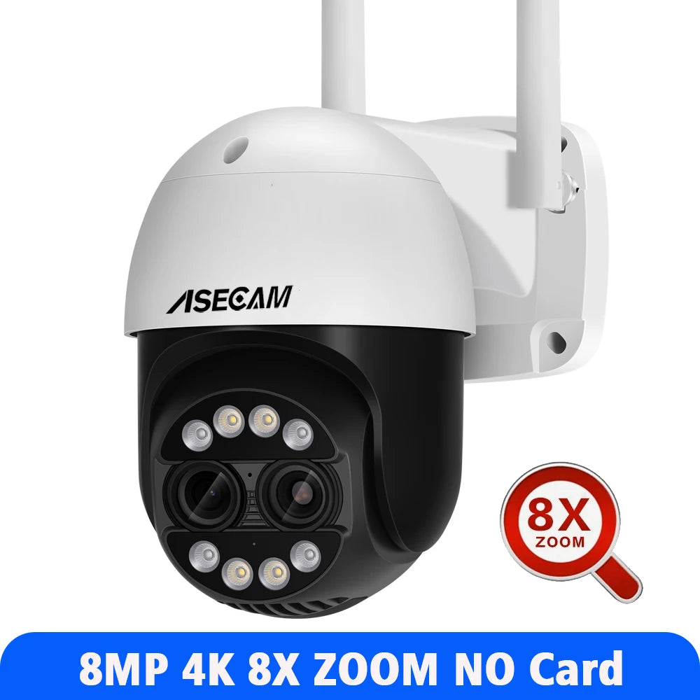 8MP Dual Lens 2.8mm -12mm 8X Zoom 4K PTZ WiFi IP Camera Outdoor AI Human Tracking CCTV Audio Home Security Surveillance Camera