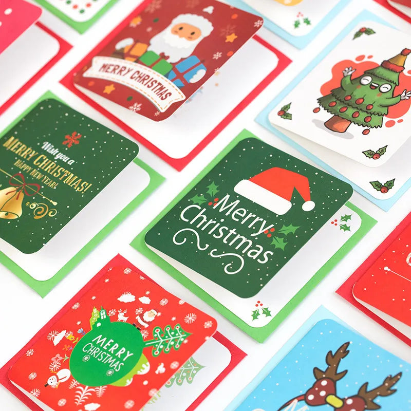 24 Pcs/lot Christmas Greeting Card Kids Mini Christmas Blessing Greeting Cards Envelope New Year Postcard Gift Card Xmas Party