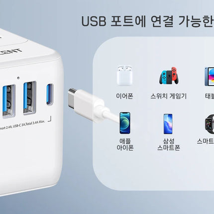 LENCENT Universal Travel Adapter with 3 USB Ports 1Type-C PD Charging All-in-one Travel Adapter EU/UK/USA/AUS Plug for Travel