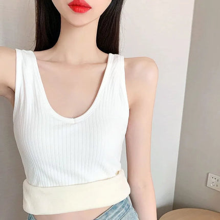 Camisole Warm Sling Vest Top Bottoming Cloth Winter Velvet Thickened Undershirt Women Solid Color Slim Cozy Thermal Underwear