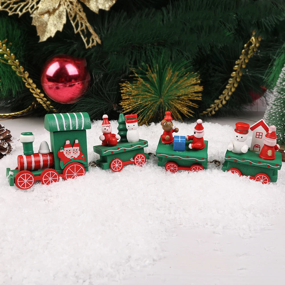 Wooden Train Christmas Ornaments Santa Cake Decoration Merry Christmas Navidad New Year Party Table Decoration Kids Gifts Toys