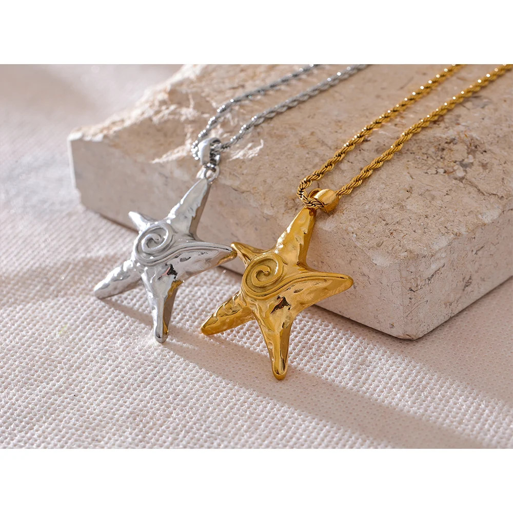 Yhpup 316L Stainless Steel Starfish Pendant Necklace Rust Proof Statement 18K Gold PVD Plated Individualistic Holiday Jewelry