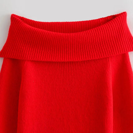 TRAFZA Women Fashion Solid Off Shoulder Sweater Long Sleeve Knitted Pullover Sweater Autumn Female Casual Knitwear Chic Top