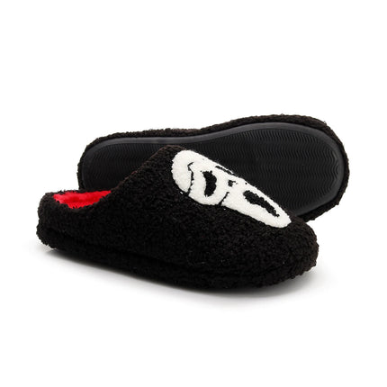 A Pair of Black Skull Horror Embroider Pattern Plush Home Soft-Soled Comfortable Furry Slippers Cute Warm Non-Slip Indoor Slippers for Men and Women Can Wear Lightweight Silent Comfortable Shoes, the First Choice for Hallowee