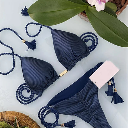 New Women Bikini Backless Rope Triangle Swimsuit Multicolor