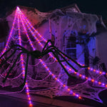 8 Modes Halloween Spider Web Lights Glow Waterproof LED Spider Net Triangle Hanging Scary Giant Spider Party