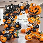 Halloween Pumpkin Balloons Garland Arch Kit Orange Black Balloon 3D Bat Sticker Eye Globos Birthday Party Halloween Decorations