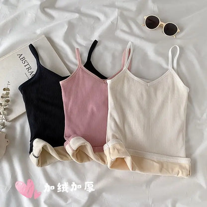 Women Winter Warm Top Thin Velvet Corset Top Solid Y2k Sleeveless Tank Tops Sleeveless Sexy Slim Fleece Corset Top Female