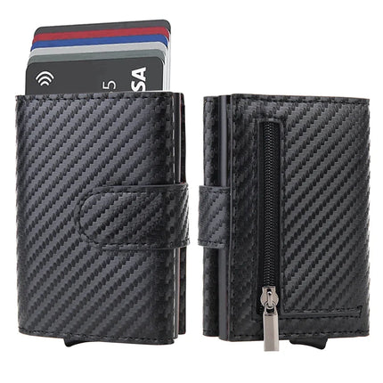 DIENQI Carbon Fiber Rfid Wallet Male Money Card Holder Pocket Mini Wallet Women Men Smart Purses Automatic Pop Up Valet Walet