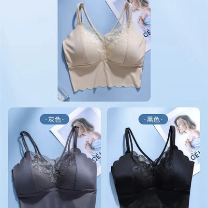 French Lace Beautiful Back Bra Fixed All-in-one Cup Comfortable and Push-up Traceless Wire-free Breast-retracting Sexy Sling