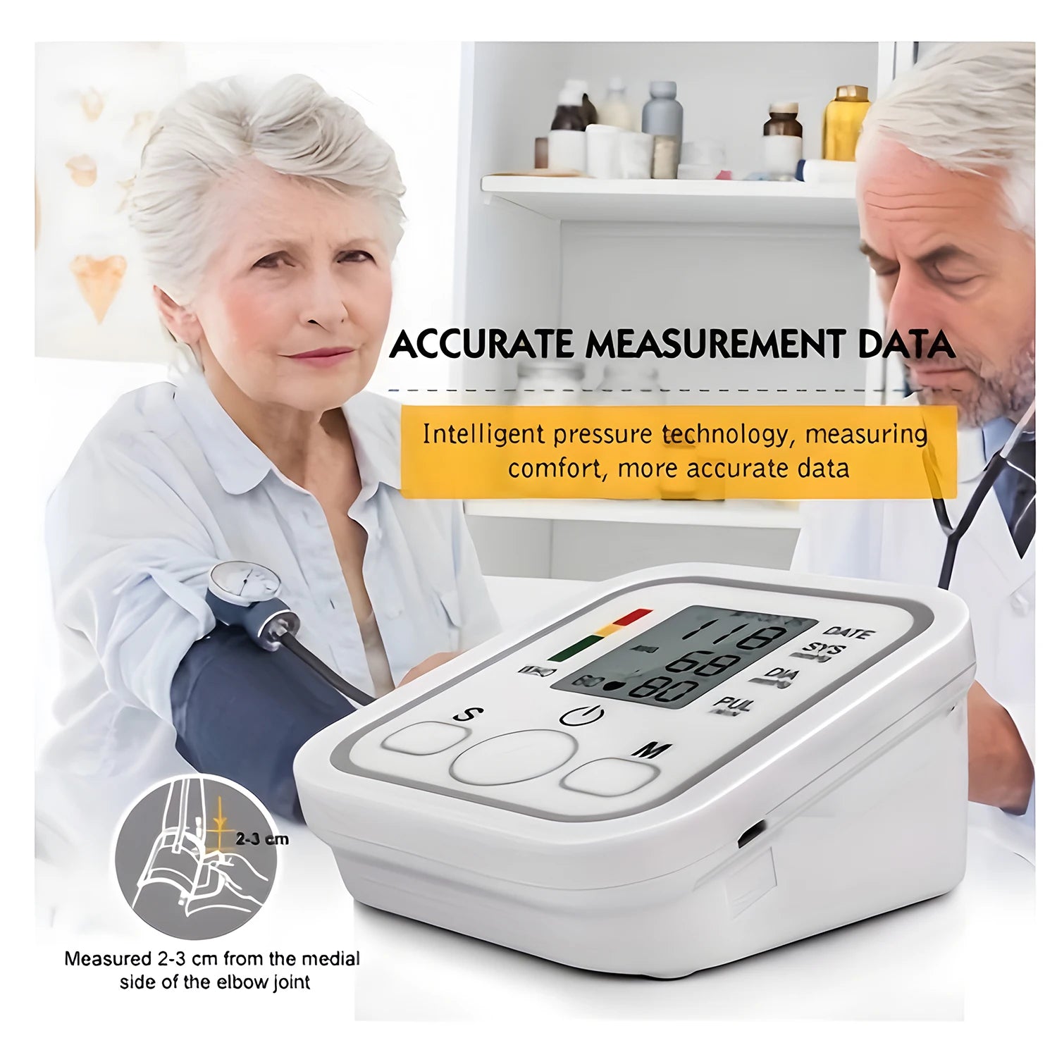 Upper Arm Automatic Blood Pressure Monitor BP Sphygmomanometer Pressure Meter Tonometer for Measuring Arterial Pressure
