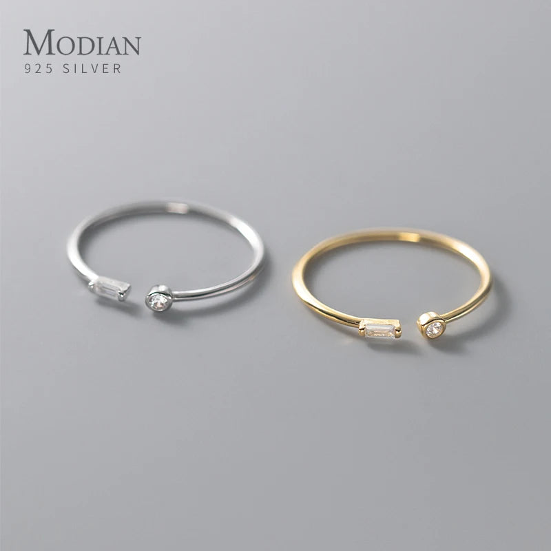 Modian Real 925 Sterling Silver Simple Thin Clear CZ Finger Rings Adjustable 14K Gold Ring For Women Wedding Jewelry Gifts