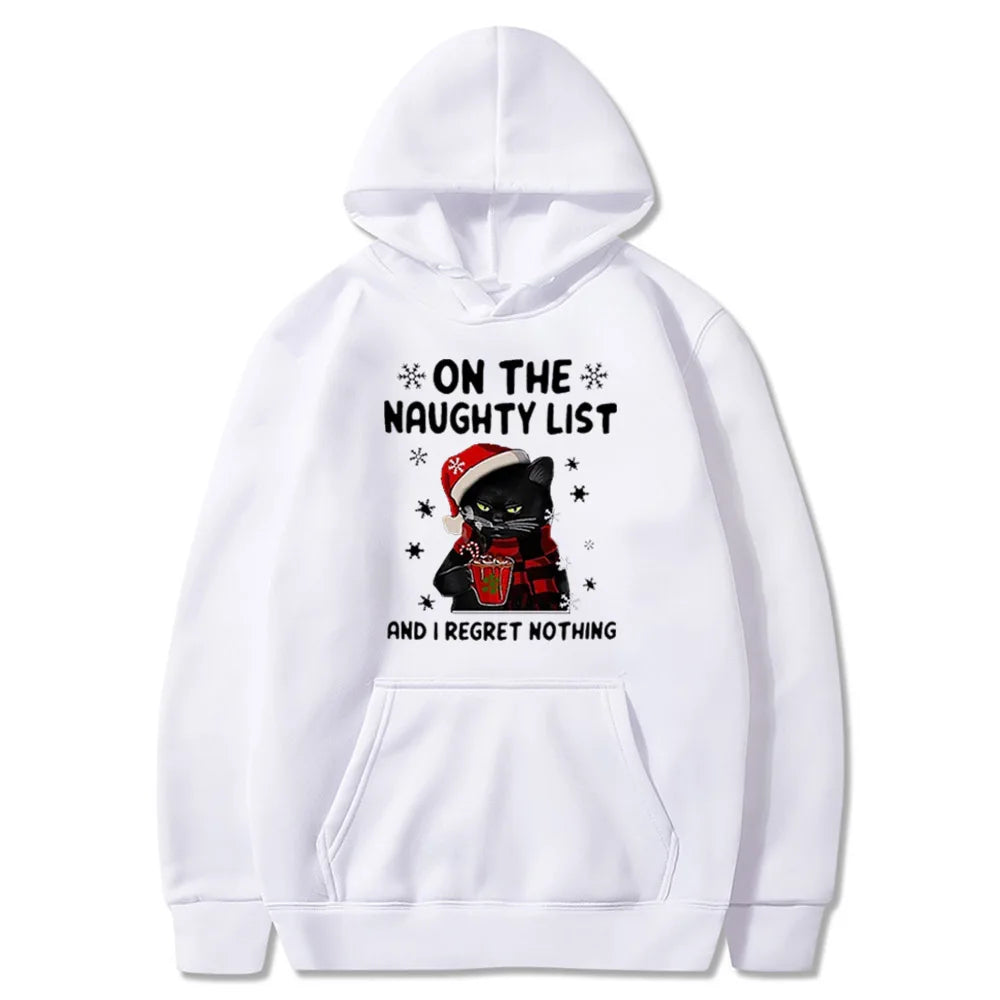 Creative Design for Christmas Women's Hoodie  Holy Cat Appears On The Nude List I Don't Regret Fashion Hooded Sweatshirt